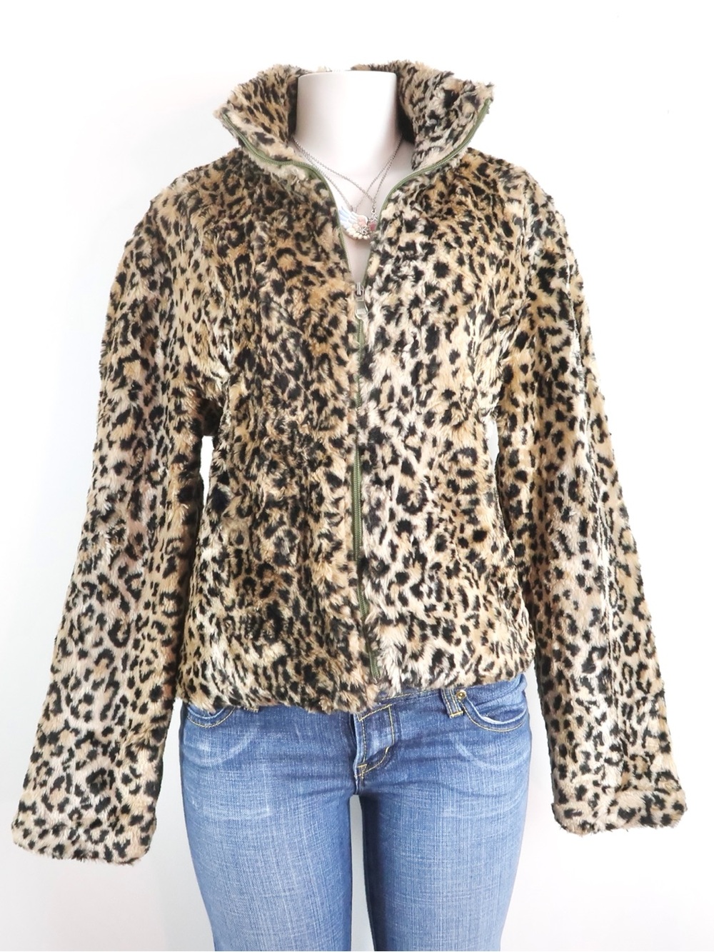 y2k baby phat leopard print faux fur zip jacket